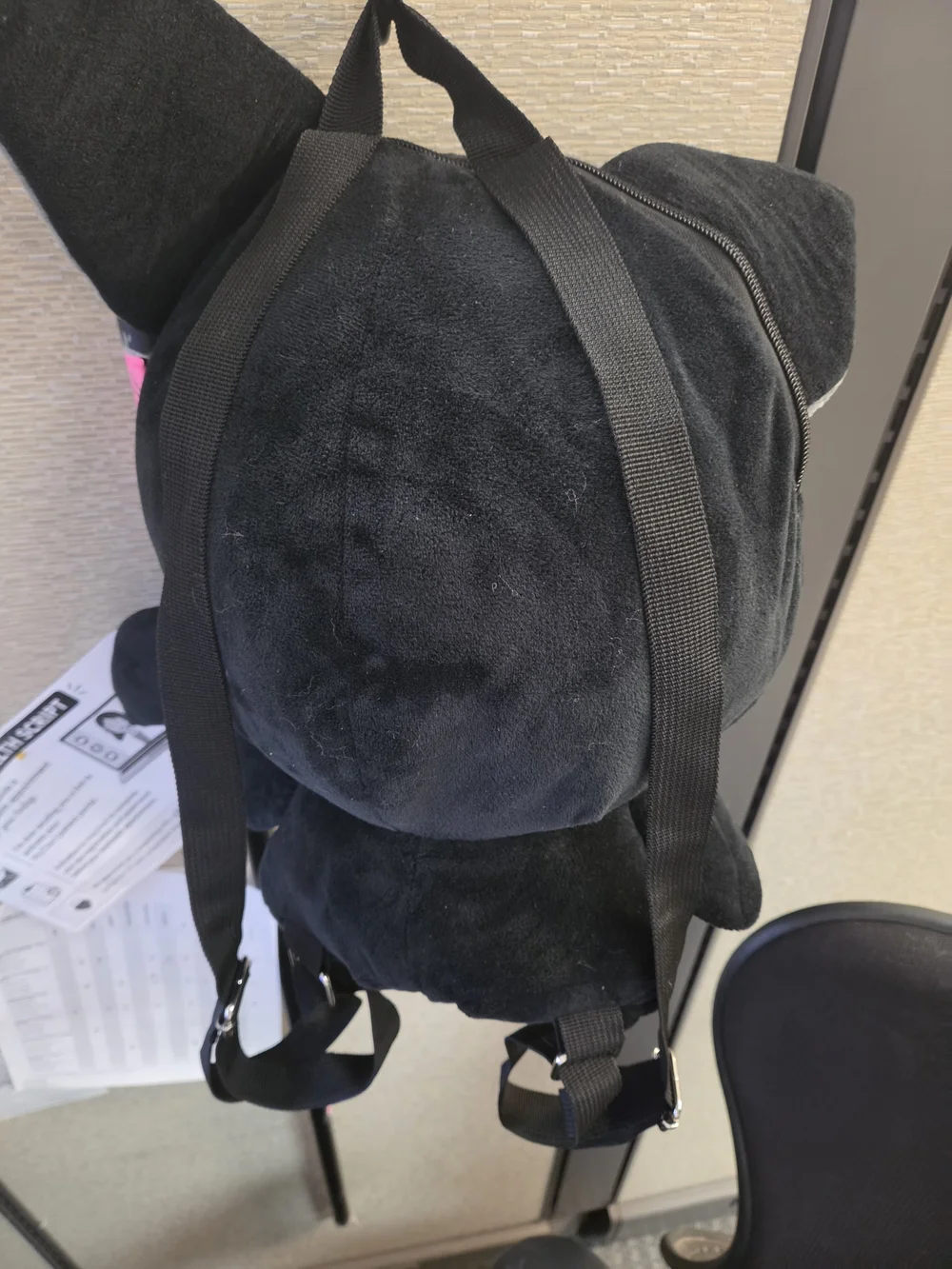 Kids Black Bat Plush Backpack with Clear Front Pocket